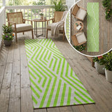 8' Runner Lime Green and White Geometric Washable Non Skid Indoor Outdoor Runner Rug