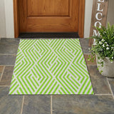 3' X 5' Lime Green and White Geometric Washable Non Skid Indoor Outdoor Area Rug