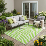 5' X 8' Lime Green and White Geometric Washable Non Skid Indoor Outdoor Area Rug