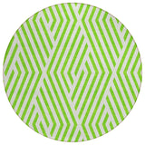 8' Round Lime Green and White Round Geometric Washable Non Skid Indoor Outdoor Area Rug