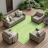 8' X 10' Lime Green and White Geometric Washable Non Skid Indoor Outdoor Area Rug