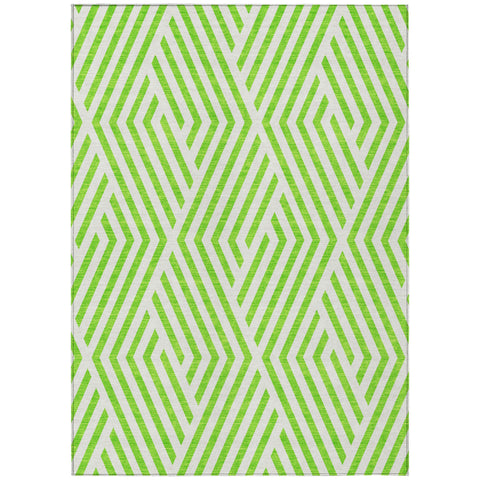 8' X 10' Lime Green and White Geometric Washable Non Skid Indoor Outdoor Area Rug
