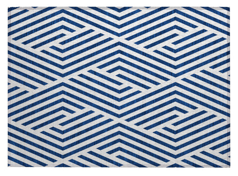 2' X 3' Navy and White Geometric Washable Non Skid Indoor Outdoor Area Rug