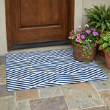 2' X 3' Navy and White Geometric Washable Non Skid Indoor Outdoor Area Rug