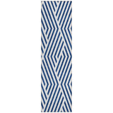 2' X 8' Navy and White Geometric Washable Non Skid Indoor Outdoor Runner Rug