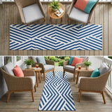 2' X 8' Navy and White Geometric Washable Non Skid Indoor Outdoor Runner Rug