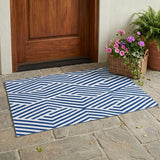 3' X 5' Navy and White Geometric Washable Non Skid Indoor Outdoor Area Rug