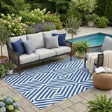 5' X 8' Navy and White Geometric Washable Non Skid Indoor Outdoor Area Rug