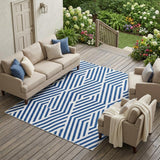 8' X 10' Navy and White Geometric Washable Non Skid Indoor Outdoor Area Rug