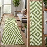 8' Runner Lime Green and White Geometric Washable Non Skid Indoor Outdoor Runner Rug