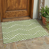 3' X 5' Lime Green and White Geometric Washable Non Skid Indoor Outdoor Area Rug