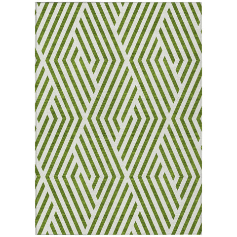 3' X 5' Lime Green and White Geometric Washable Non Skid Indoor Outdoor Area Rug