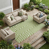 8' X 10' Lime Green and White Geometric Washable Non Skid Indoor Outdoor Area Rug