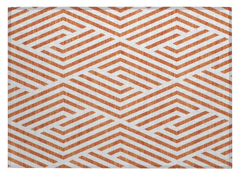 2' X 3' Orange and White Geometric Washable Non Skid Indoor Outdoor Area Rug