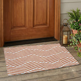 2' X 3' Orange and White Geometric Washable Non Skid Indoor Outdoor Area Rug