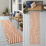 2' X 8' Orange and White Geometric Washable Non Skid Indoor Outdoor Runner Rug