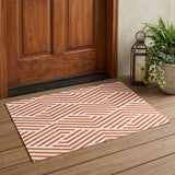 3' X 5' Orange And White Geometric Washable Indoor Outdoor Area Rug