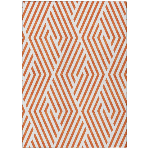 3' X 5' Orange And White Geometric Washable Indoor Outdoor Area Rug