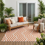 5' X 8' Orange And White Geometric Washable Indoor Outdoor Area Rug
