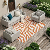8' X 10' Orange and White Geometric Washable Non Skid Indoor Outdoor Area Rug