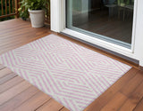 2' X 3' Pink and White Geometric Washable Non Skid Indoor Outdoor Area Rug