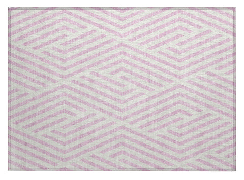 2' X 3' Pink and White Geometric Washable Non Skid Indoor Outdoor Area Rug