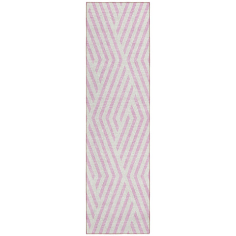 8' Runner Pink and White Geometric Washable Non Skid Indoor Outdoor Runner Rug