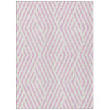 3' X 5' Pink and White Geometric Washable Non Skid Indoor Outdoor Area Rug