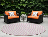 8' Round Pink and White Round Geometric Washable Non Skid Indoor Outdoor Area Rug