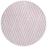 8' Round Pink and White Round Geometric Washable Non Skid Indoor Outdoor Area Rug