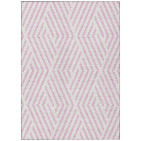 8' X 10' Pink and White Geometric Washable Non Skid Indoor Outdoor Area Rug