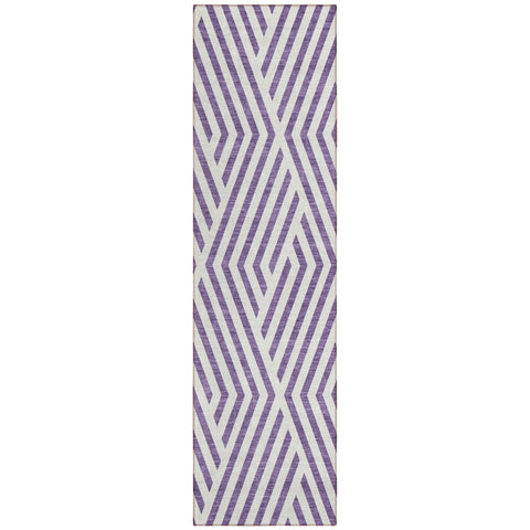 8' Runner Purple and White Geometric Washable Non Skid Indoor Outdoor Runner Rug