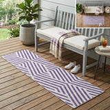8' Runner Purple and White Geometric Washable Non Skid Indoor Outdoor Runner Rug