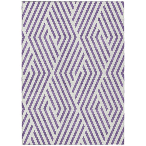 5' X 8' Purple And White Geometric Washable Indoor Outdoor Area Rug
