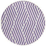 8' Purple And White Round Geometric Washable Indoor Outdoor Area Rug