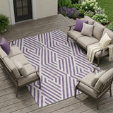 8' X 10' Purple and White Geometric Washable Non Skid Indoor Outdoor Area Rug