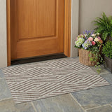 2' X 3' Taupe and Ivory Geometric Washable Non Skid Indoor Outdoor Area Rug