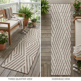 8' Runner Taupe and Ivory Geometric Washable Non Skid Indoor Outdoor Runner Rug