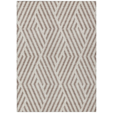 3' X 5' Taupe and Ivory Geometric Washable Non Skid Indoor Outdoor Area Rug