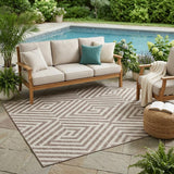 5' X 8' Taupe and Ivory Geometric Washable Non Skid Indoor Outdoor Area Rug