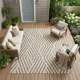 8' X 10' Taupe and Ivory Geometric Washable Non Skid Indoor Outdoor Area Rug