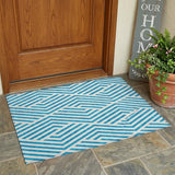 2' X 3' Teal and White Geometric Washable Non Skid Indoor Outdoor Area Rug