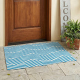 3' X 5' Teal and White Geometric Washable Non Skid Indoor Outdoor Area Rug