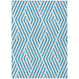 5' X 8' Teal and White Geometric Washable Non Skid Indoor Outdoor Area Rug