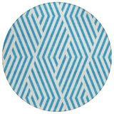 8' Round Teal and White Round Geometric Washable Non Skid Indoor Outdoor Area Rug