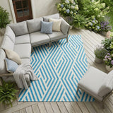 8' X 10' Teal and White Geometric Washable Non Skid Indoor Outdoor Area Rug