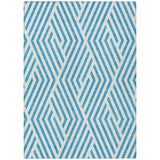 8' X 10' Teal and White Geometric Washable Non Skid Indoor Outdoor Area Rug
