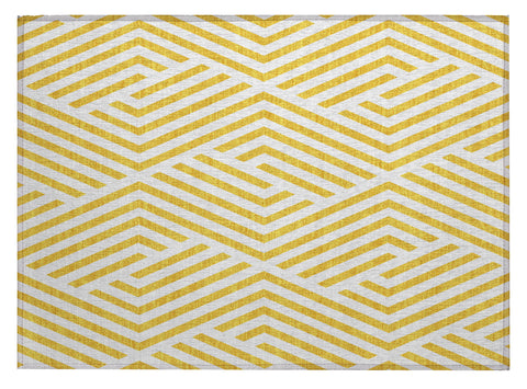 2' X 3' Gold and White Geometric Washable Non Skid Indoor Outdoor Area Rug