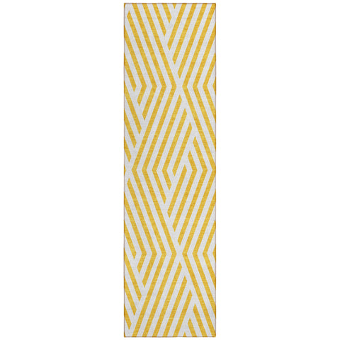 8' Gold And White Geometric Washable Indoor Outdoor Runner Rug