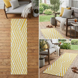 8' Gold And White Geometric Washable Indoor Outdoor Runner Rug